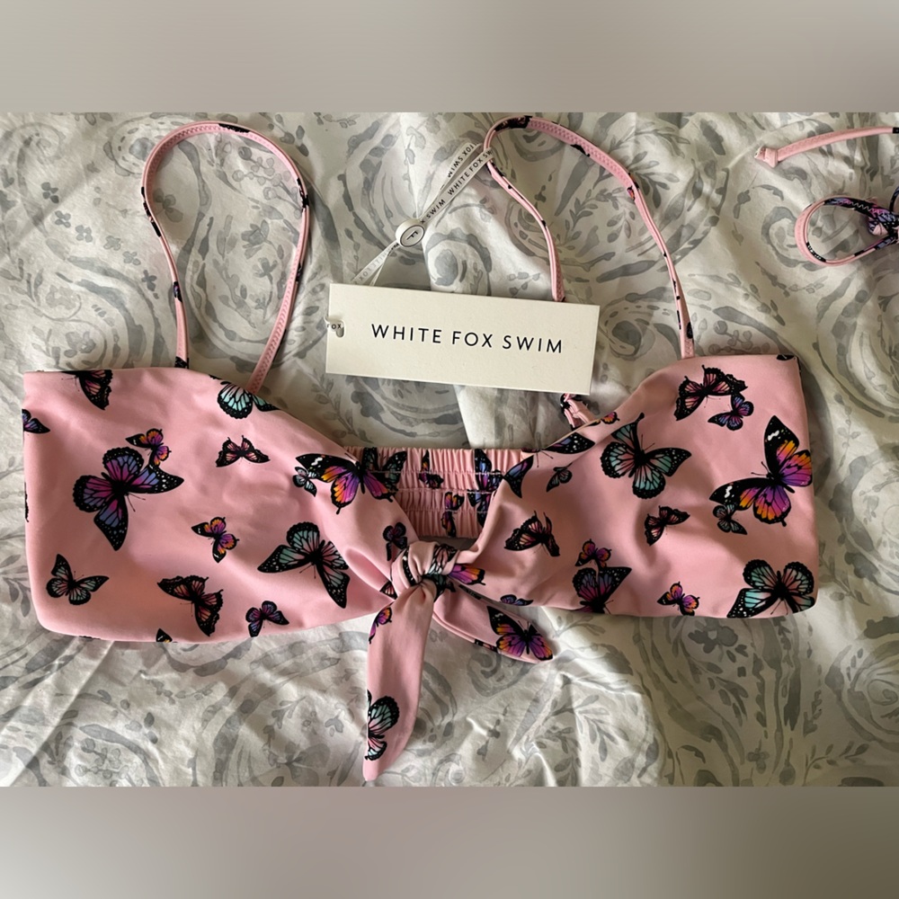 White Fox Swim butterfly bikini tie top size Large NWT